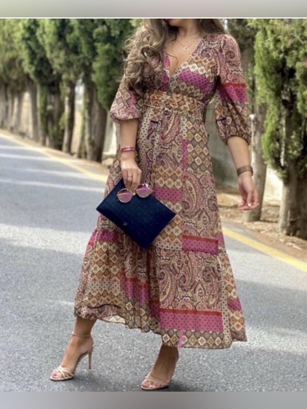 Zara multicolored paisley print midi dress Sz Large